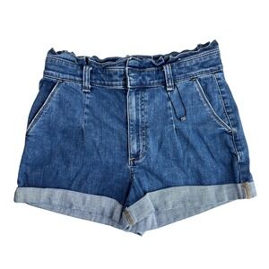 EXPRESS Paperbag Denim Shorts Women's Rolled Cuff High Rise Blue Size 6 Travel